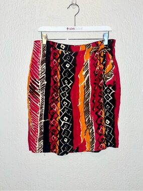 M.j Carroll Red & Orange Geometri Wrap Skirt. SZ- M